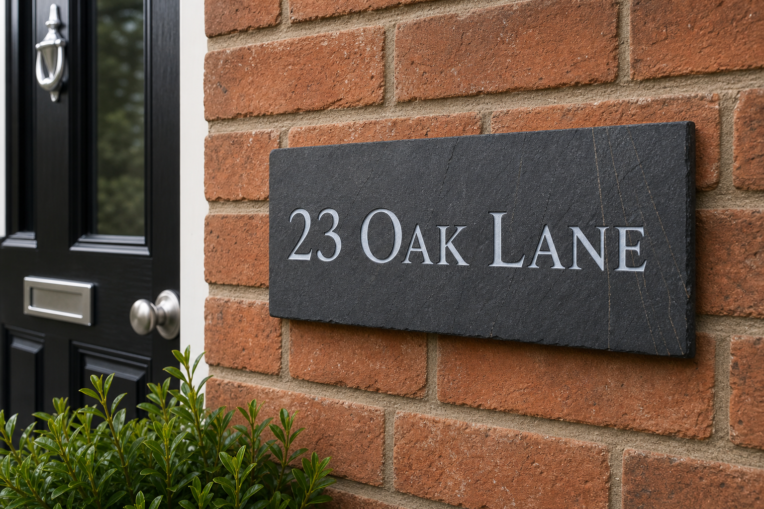 Waymark slate sign photographed in daylight showing natural texture